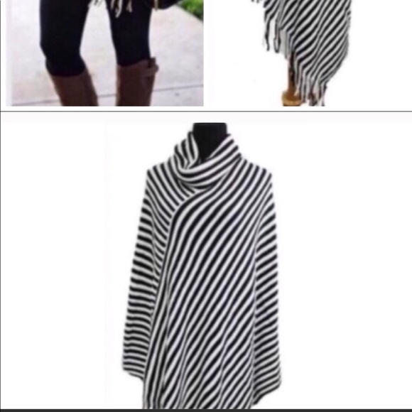 Black and whit striped poncho. Boutique item. - Picture 2 of 3